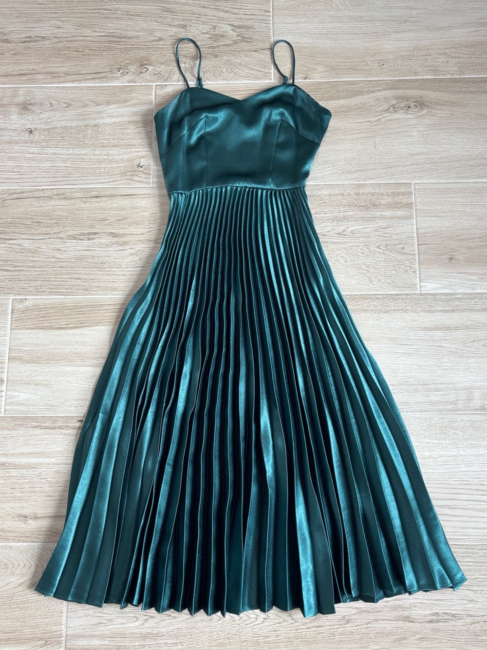 Gianni Bini Emerald Green Pleated Plisse Midi Dress A-Line Women’s Size 0